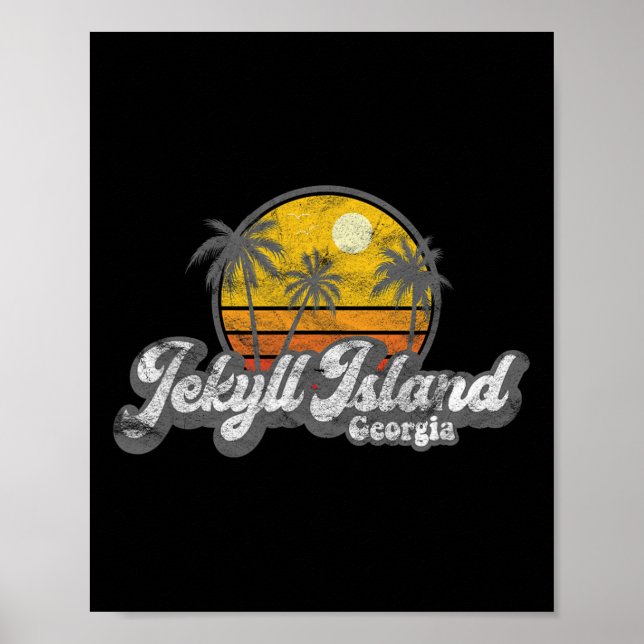 Póster Isla Jekyll Ga 70's Retro Pesca Barcos Playa  (Frente)