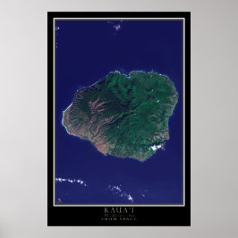 Póster Isla Kauai Hawaii desde el mapa de satélites espac