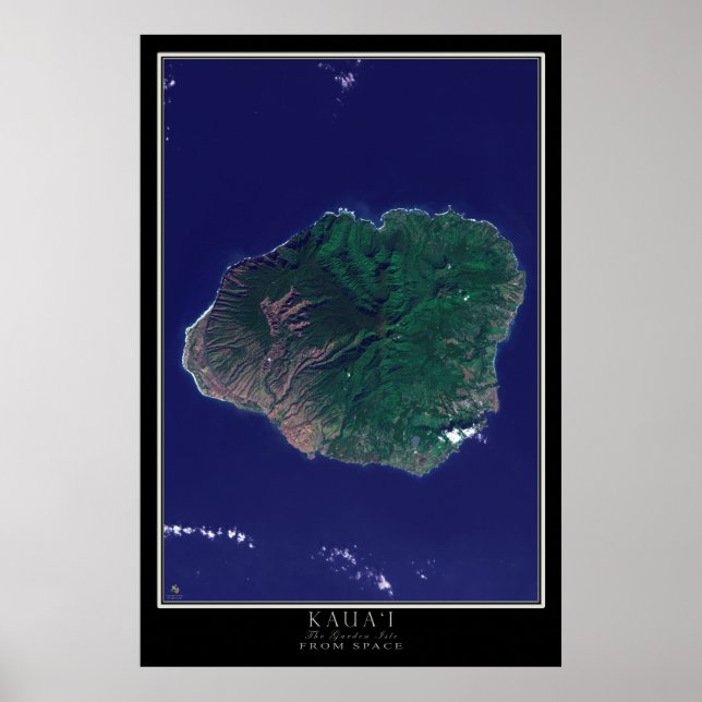 Póster Isla Kauai Hawaii desde el mapa de satélites espac (Frente)