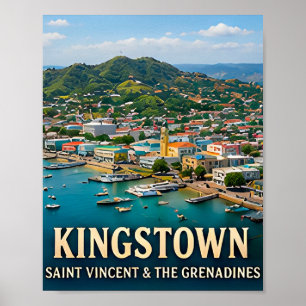 Póster Isla Kingstown Puerto y Belleza Caribeña