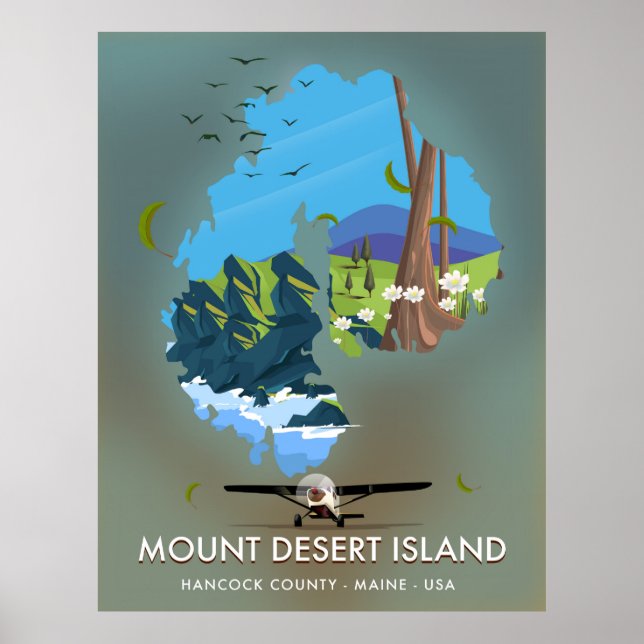 Póster Isla Mount Desert, condado de Hancock, Maine, EE.  (Frente)