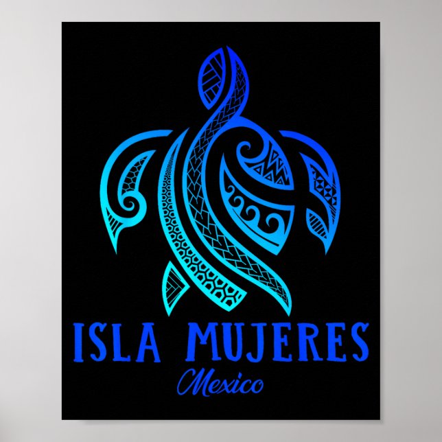 Póster Isla Mujeres Mexico Sea Turtle Tie Dye Hibiscus Va (Frente)