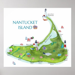 Póster Isla Nantucket pintada a mano