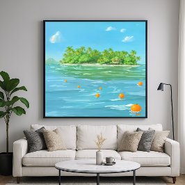 Póster Isla Naranja - Paisaje Marino Estilo Pictórico