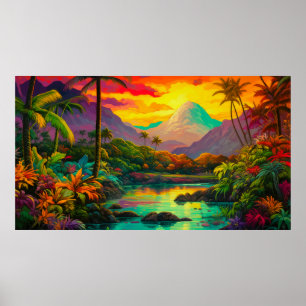 Póster Isla Paradisíaca Tropical Colorida
