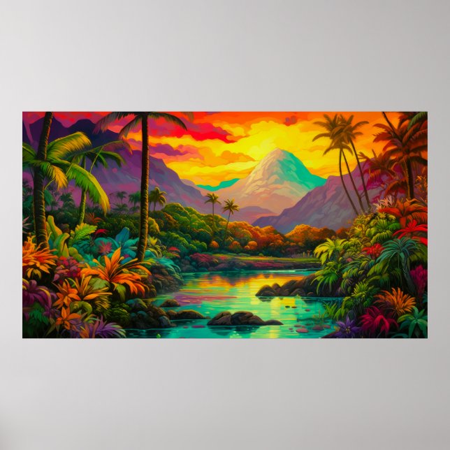 Póster Isla Paradisíaca Tropical Colorida   (Frente)