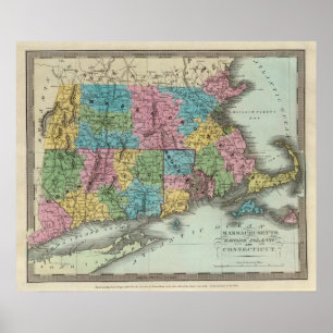 Póster Isla Rhode De Massachusetts Y Connecticut