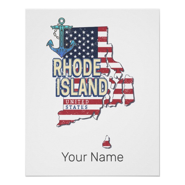 Póster Isla Rhode Estados Unidos Mapa del Estado Retro Vi (Anverso)