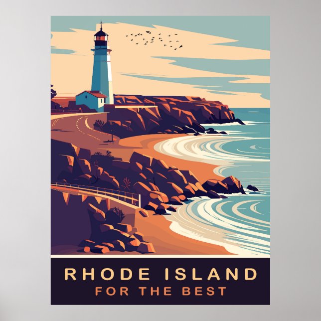 Póster Isla Rhode, faro en la costa, viajes (Frente)
