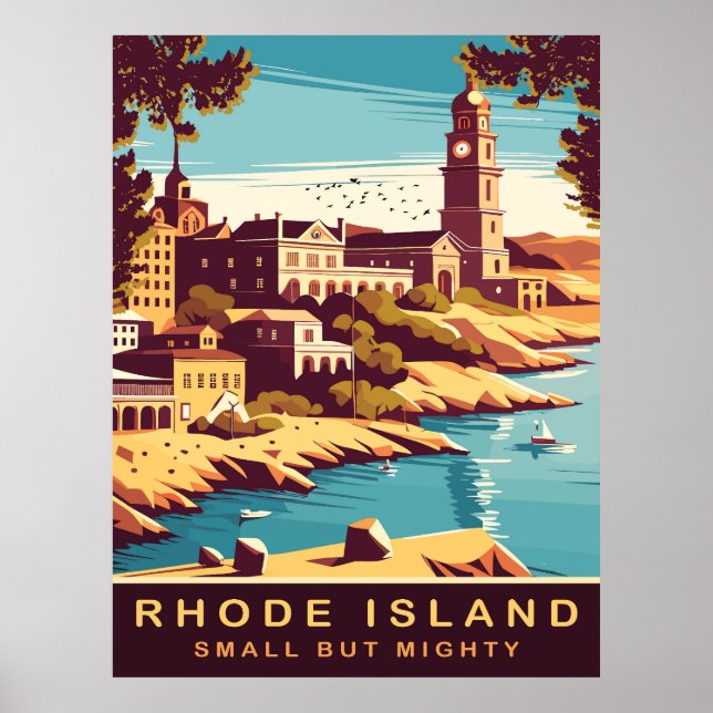 Póster Isla Rhode, Nueva Inglaterra, Ciudad por la Costa, (Frente)