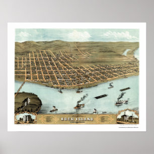 Póster Isla Rock, Mapa Panorámico IL - 1869