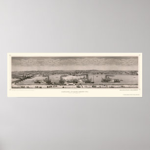 Póster Isla Rock, Mapa Panorámico IL - 1874