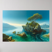 Isla rocosa en el lago