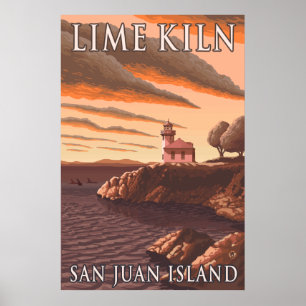 Póster Isla San Juan, WA - Faro de Lime Kiln