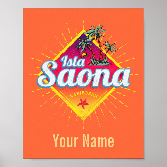 Póster Isla Saona Caribe República Dominicana Retro (Frente)