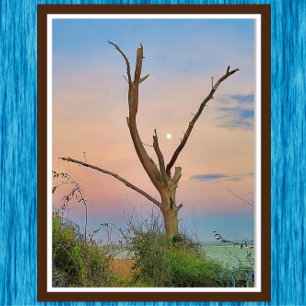 Póster Isla St. Simons Georgia Beach Sunset and Moon