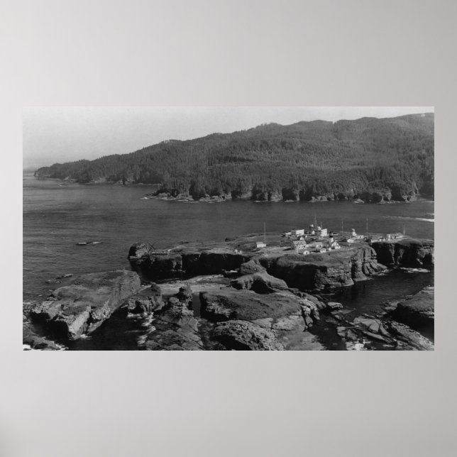 Póster Isla Tatoosh y Fábrica del Cabo, Washington (Frente)