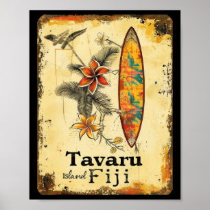 Póster Isla Tavaru Fiji Tabla de surf Surfista Playa Surf