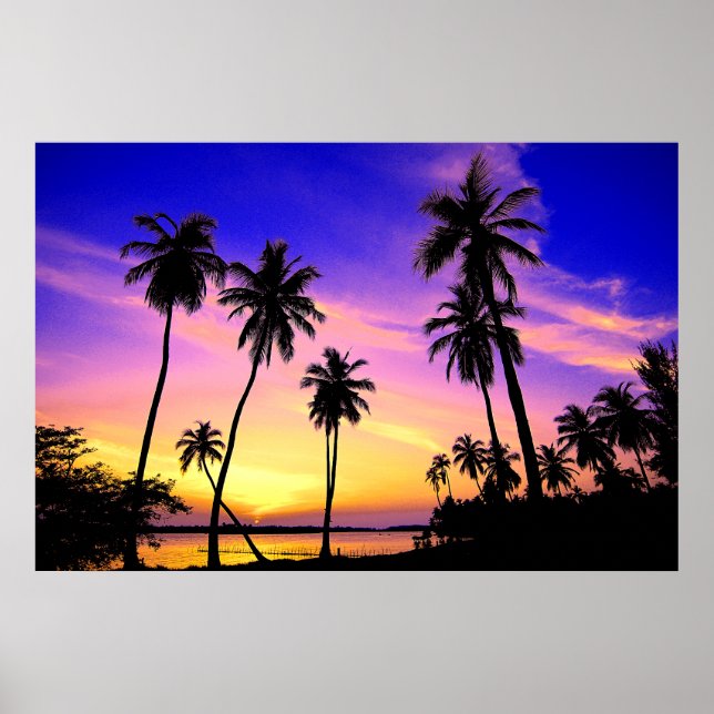 Póster Isla Tropical con puesta de sol sobre Sri Lanka (Frente)