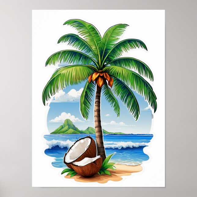 Póster Isla Tropical de Árbol de Coco (Frente)