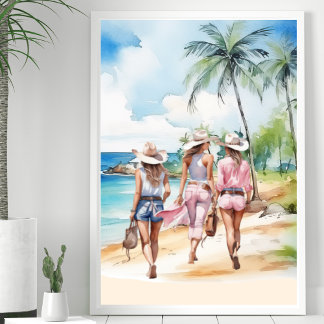 Póster Isla Tropical de Cowgirls Costera Rosa