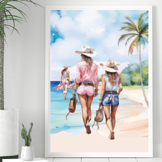 Póster Isla Tropical de tres chicas de la costa
