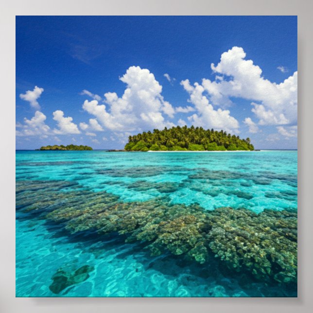 Póster Isla Tropical y Arrecife de Coral (Frente)