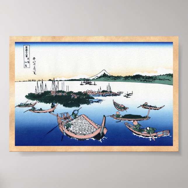 Póster Isla Tsukada en la provincia de Musashi, Hokusai (Frente)