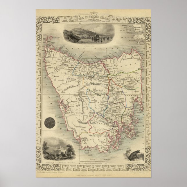 Póster Isla Van Diemen o Tasmania (Frente)
