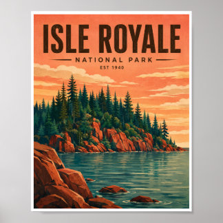Póster Isla Vintage Parque Nacional Isle Royale Viaje