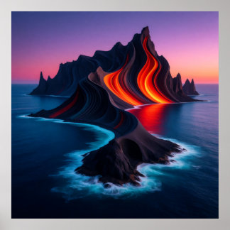 Póster Isla volcánica en crepúsculo 🌋