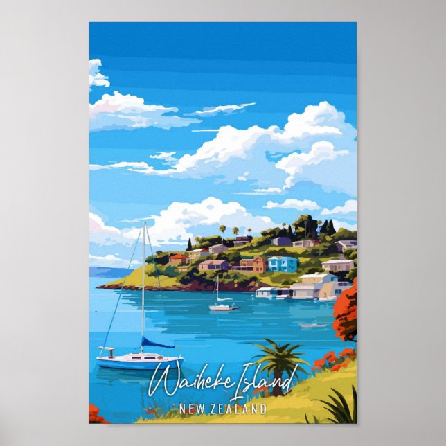 Póster Isla Waiheke Viaje de Nueva Zelanda (Frente)