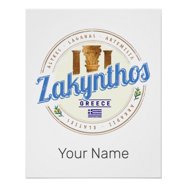 Póster Isla Zakynthos Grecia Vacaciones recuerdo de época (Anverso)