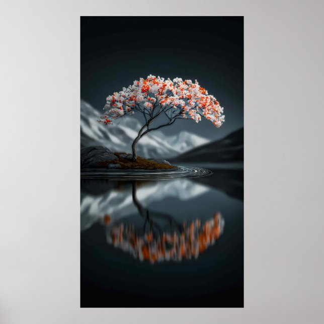 Póster Island Bloom: Serene High-Contrast Landscape (Frente)