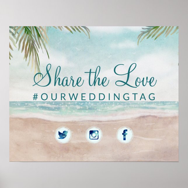 Póster Island Breeze Beach Share the Love Wedding Sign (Frente)