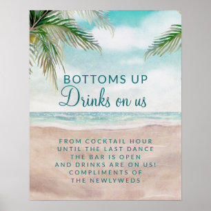 Póster Island Breeze Beach Wedding Open Bar Table Sign