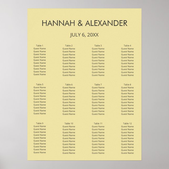 Póster Island Citrus Yellow Wedding Seating Chart (Frente)