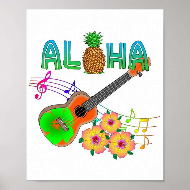 Póster Island Music Ukulele Aloha (Frente)