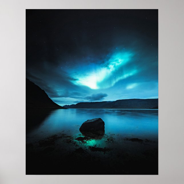 Póster Islandia - Luces septentrionales en Westfjords, Is (Frente)
