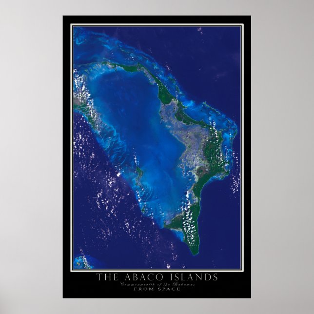 Póster Islas Abaco Bahamas desde mapa de satélites espaci (Frente)