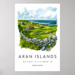 Póster Islas Aran Acuarela Parque Nacional de Viajes