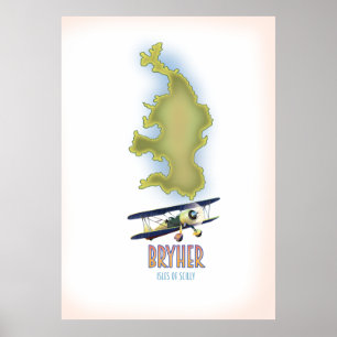 Póster Islas Bryher del mapa de cilly
