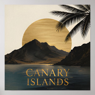 Póster Islas Canarias Montañas de la Puesta de Sol Dorada