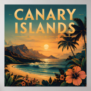 Póster Islas Canarias Paraíso Tropical Playa Atardecer