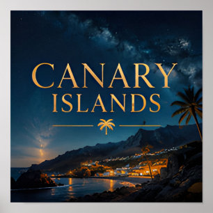Póster Islas Canarias Pueblo Costero Colorido