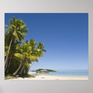 Póster Islas Cook, Aitutaki. Tour en canoa polinesia haci