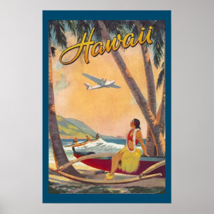 Póster Islas de Hawái antiguas viajan Aloha Pacífico