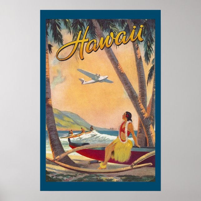 Póster Islas de Hawái antiguas viajan Aloha Pacífico (Frente)