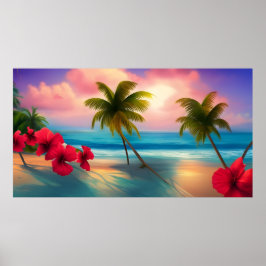 Póster Islas de hibiscos Tropicales Playa de la Luna de l