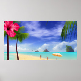 Póster Islas de hibiscos Tropicales Playa Luna Palmeras d